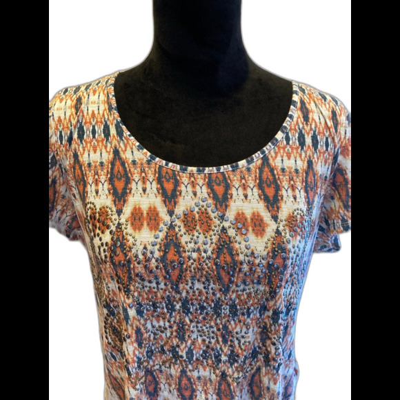 Cato Blouse Sz Large Top Distressed & Cropped w/ Silver Studs on Front Western - Picture 2 of 11